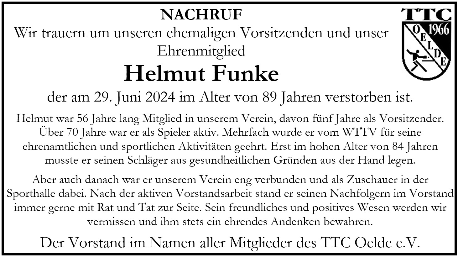 Nachruf Helmut Funke